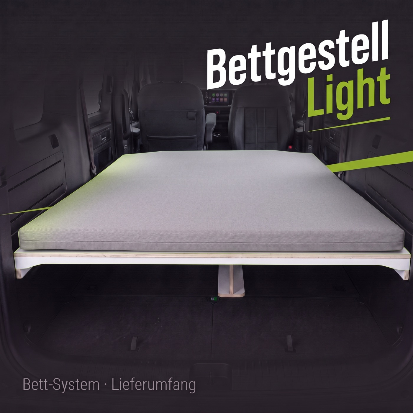 Bettgestell Light mit Matratze im Laderaum des Kia PV5